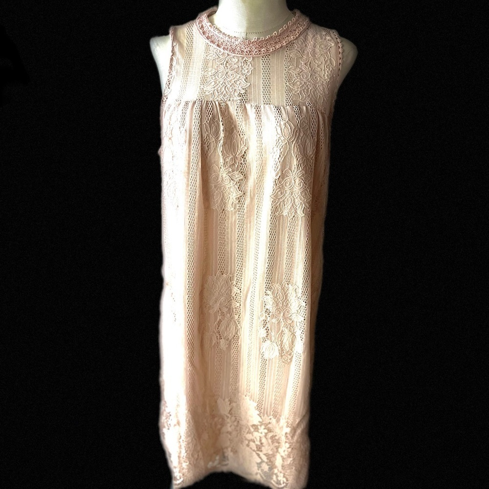 NOBO pastel Pink Lace Sleeveless Crew neck midi dress tunic dainty and feminine